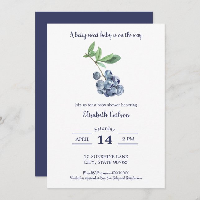 Blueberry Baby Shower Berry Sweet Invitation (Front/Back)