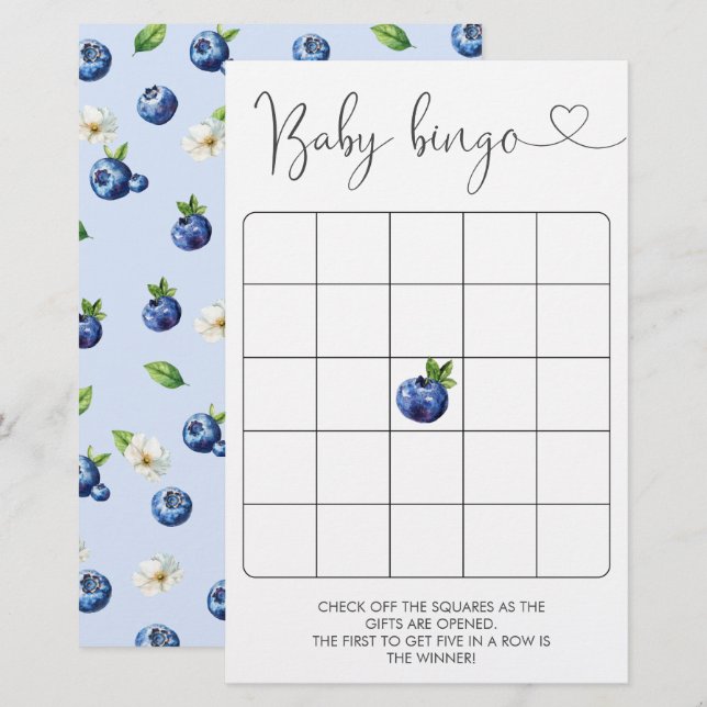 Blueberry  Baby Shower Bingo Game (Front/Back)