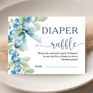 Blueberry  Baby Shower Blue Bow Diaper Raffle Enclosure Card
