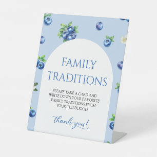 Blueberry Baby Shower Family Traditions Game Pedestal Sign