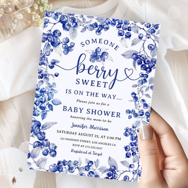 Blueberry Baby Shower Navy Blue Boy Berry Sweet Invitation (Creator Uploaded)
