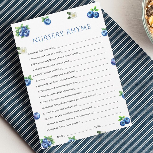 Blueberry Baby Shower Nursery Rhyme Game Card (Creator Uploaded)