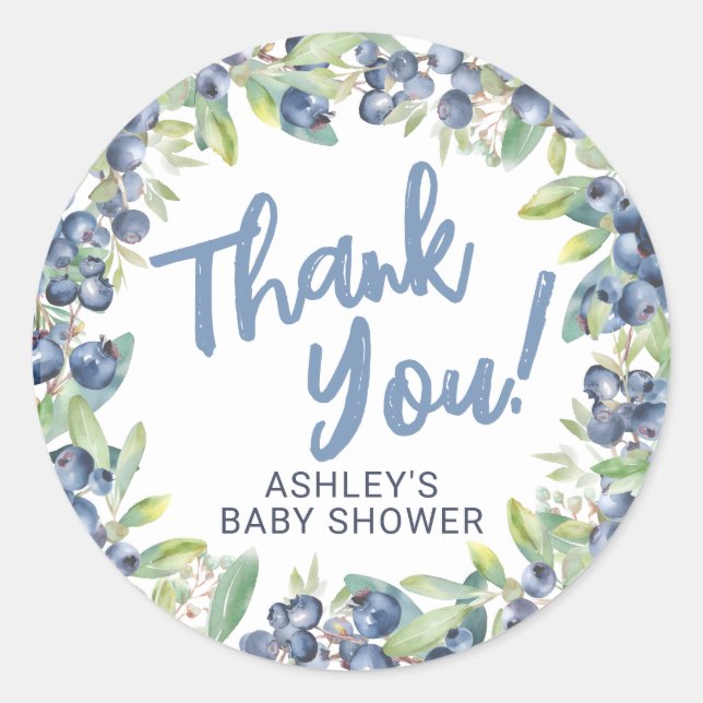 Blueberry Baby Shower Thank You Classic Round Sticker (Front)