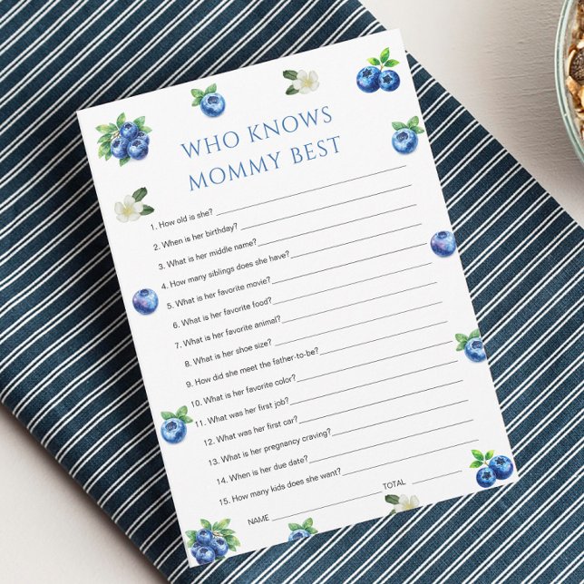 Blueberry Baby Shower Who Knows Mommy Best Game  Invitation (Creator Uploaded)