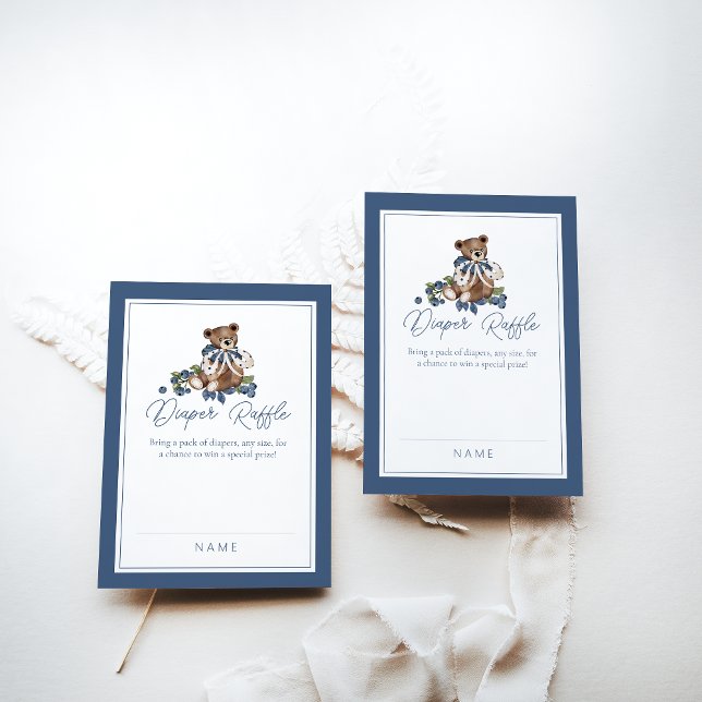 Blueberry Bear Baby Boy Shower Diaper Raffle Enclosure Card (Creator Uploaded)