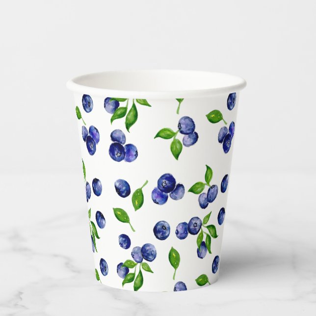 Blueberry Berry Cute Watercolor Pattern Paper Cups (Front)