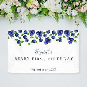 Blueberry Berry First Birthday Background Simple Banner