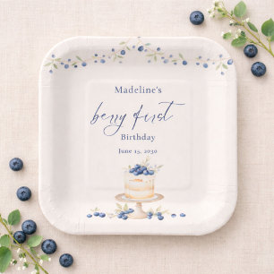 Blueberry Berry First Birthday Cake Paper Plate
