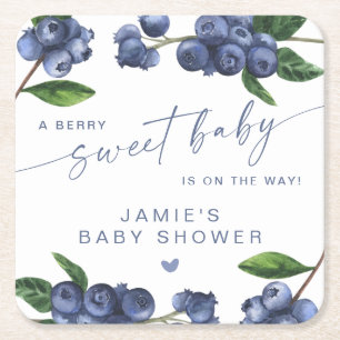 Blueberry Berry Sweet Baby Baby Shower Square Paper Coaster