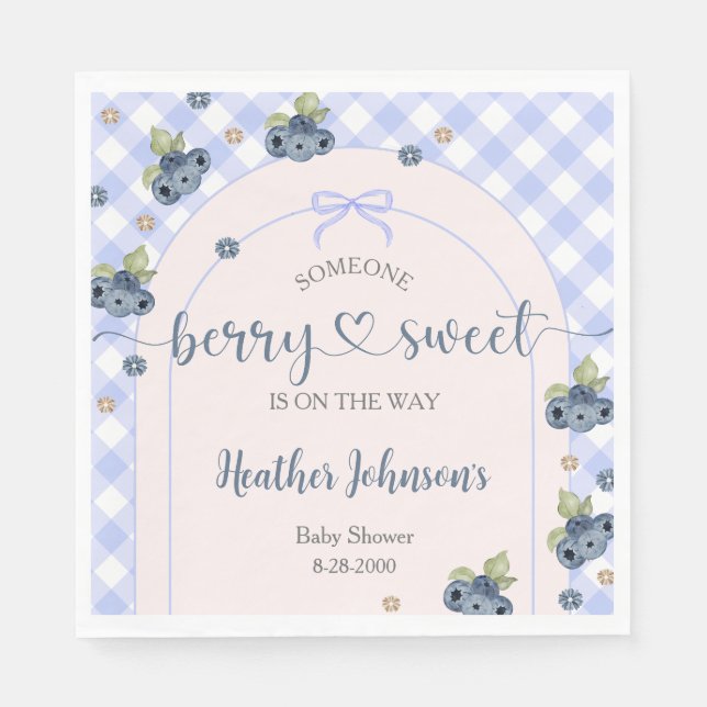 Blueberry Berry Sweet Baby Boy Baby Shower Napkin (Front)