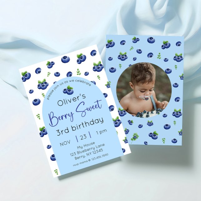 Blueberry Berry Sweet Birthday Photo Invitation (Creator Uploaded)