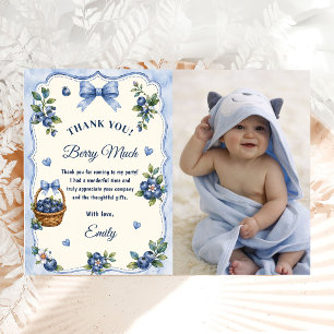 Blueberry Berry Sweet Birthday Photo Thank You Card