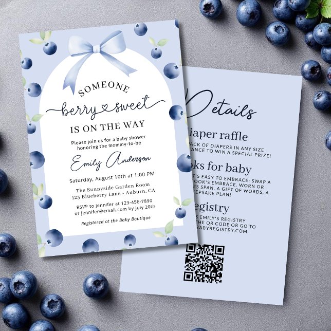 Blueberry Berry Sweet Bow All in One Baby Shower Invitation (Creator Uploaded)