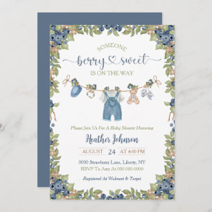 Blueberry Berry Sweet Clothesline Baby Shower Invitation