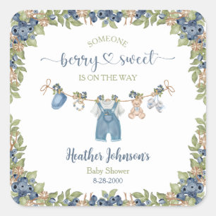 Blueberry Berry Sweet Clothesline Baby Shower Square Sticker