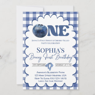 Blueberry Berry Sweet Girl 1st First Birthday  Invitation