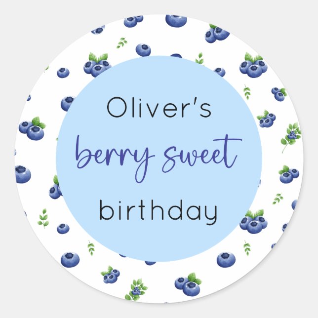 Blueberry Birthday Berry Sweet Classic Round Sticker (Front)