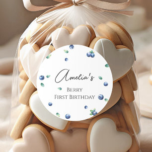 Blueberry Birthday Party Berry Sweet Watercolor Classic Round Sticker