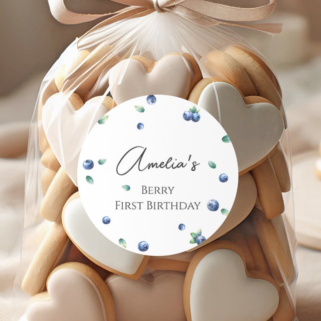 Blueberry Birthday Party Berry Sweet Watercolor Classic Round Sticker (Creator Uploaded)