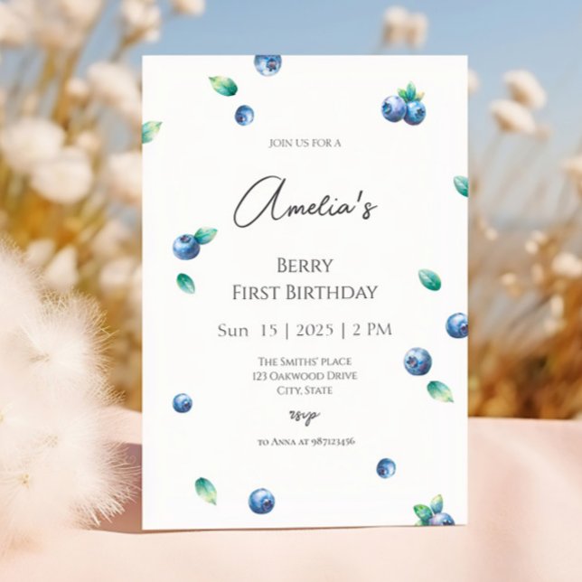 Blueberry Birthday Party Berry Sweet Watercolor Invitation (Creator Uploaded)