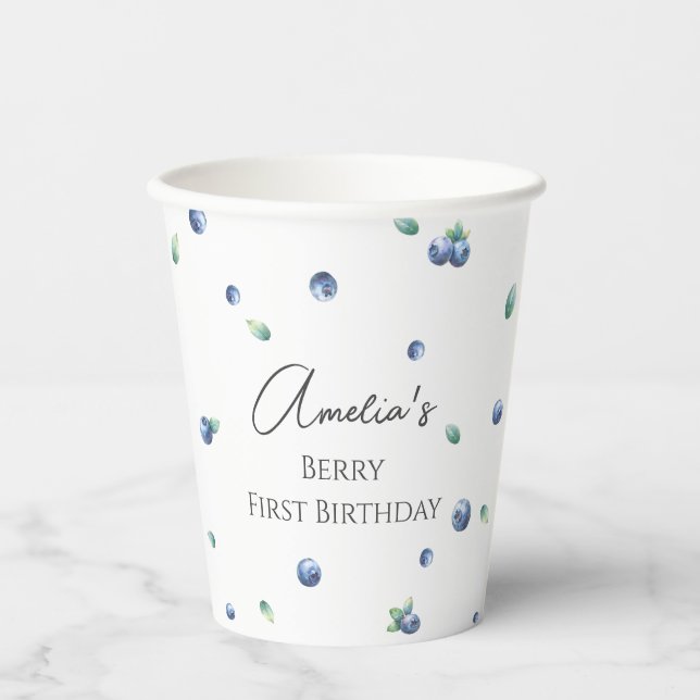 Blueberry Birthday Party Berry Sweet Watercolor  Paper Cups (Front)