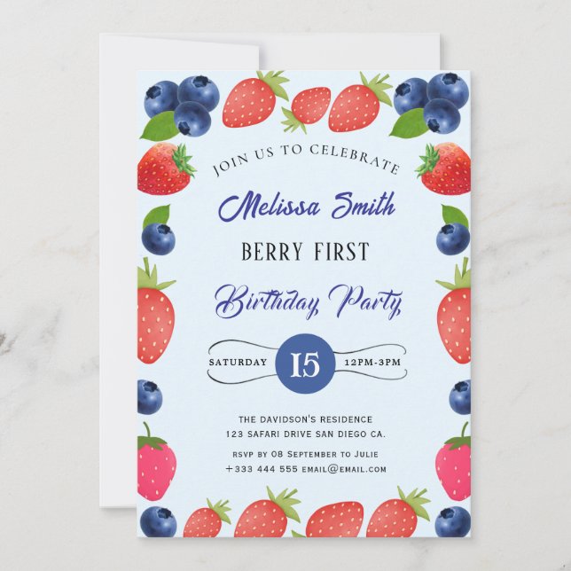 Blueberry Birthday Party Invitation (Front)