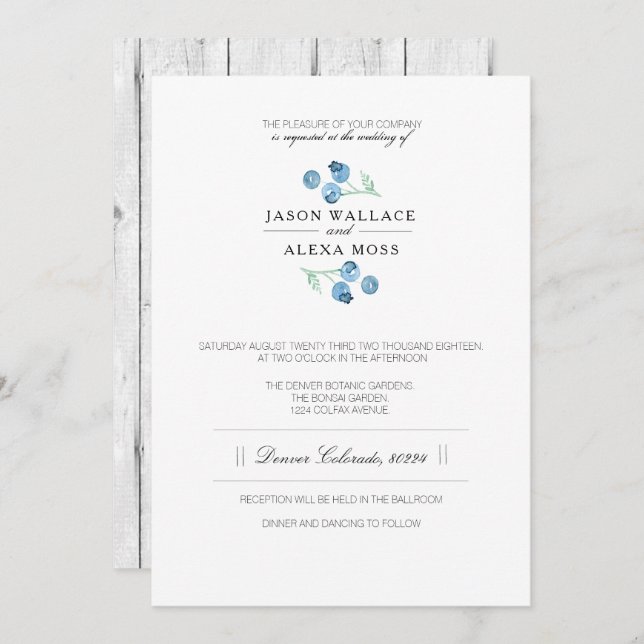 Blueberry Bliss | Elegant Wedding Invitation (Front/Back)