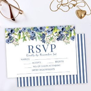 Blueberry blue flowers wedding RSVP cards