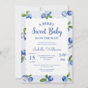 Blueberry Boy Baby Shower Watercolor Invitation