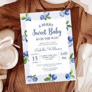 Blueberry Boy Baby Shower Watercolor Invitation