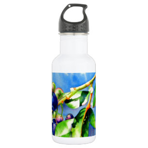 Blueberry branch, watercolor painting 532 ml water bottle