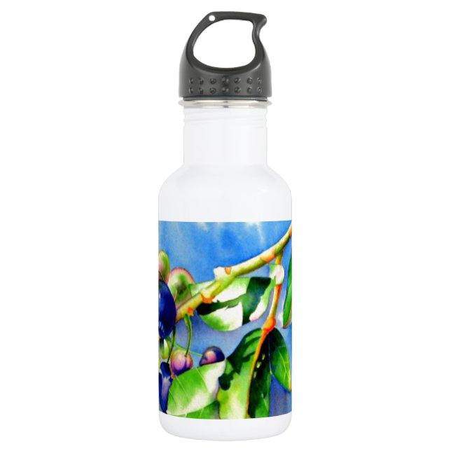 Blueberry branch, watercolor painting 532 ml water bottle (Front)