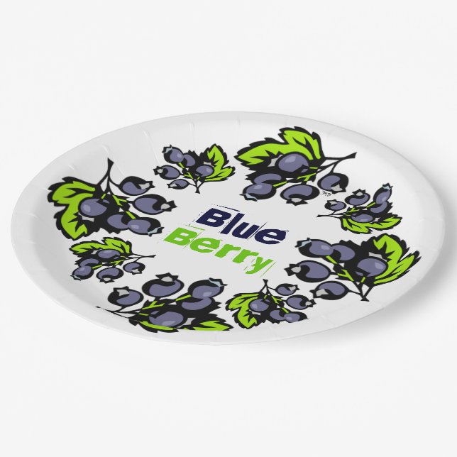 Blueberry Brunch Blueberries Fruit Paper Plate (Angled)