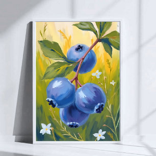 Blueberry Bush   Fruit Watercolor Painting Poster