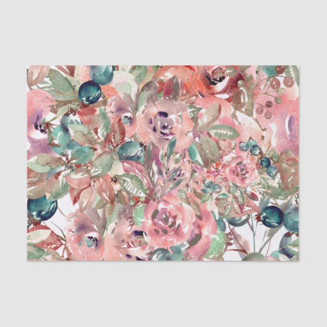 Blueberry Bushel Watecolor Decoupage Flowers Tissue Paper (Front)