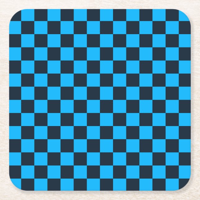 Blueberry chequered pattern square paper coaster (Front)