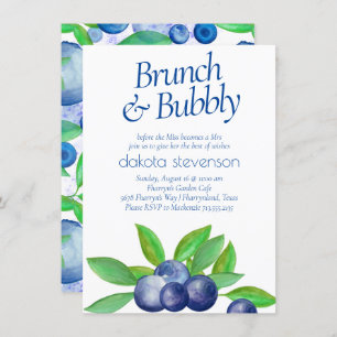 Blueberry Chic Classic Blue Green Bubbly Brunch Invitation