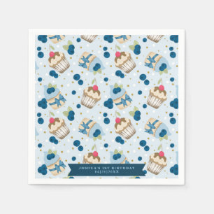 Blueberry Cupcake Blue Birthday Party Celebration Napkin