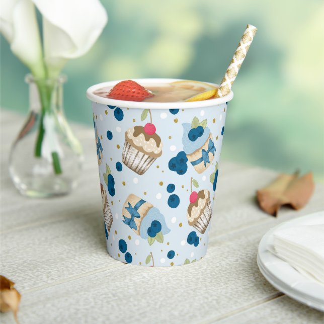 Blueberry Cupcake Blue Birthday Party Celebration Paper Cups (Insitu)