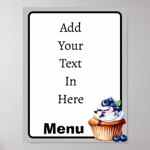 Blueberry Cupcake Customisable Menu Poster