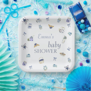 Blueberry Dessert Baby Shower Watercolor Paper Plate