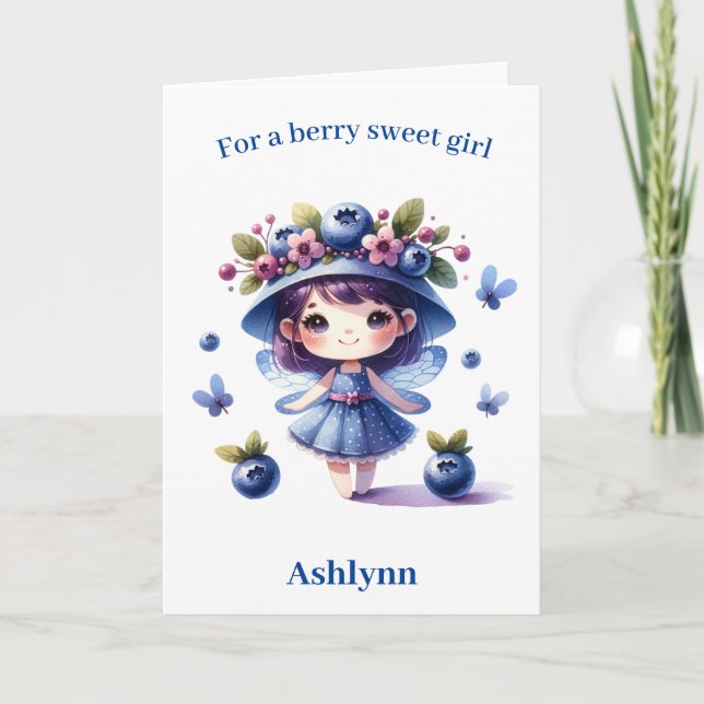 Blueberry Fairy Berry Birthday  Card (Front)