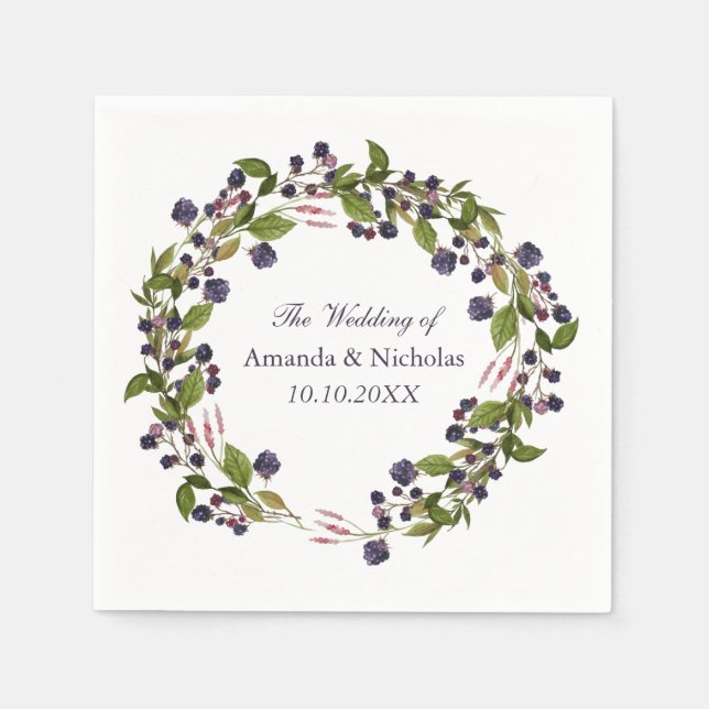 Blueberry  | fall wreath  wedding personalised napkin (Front)