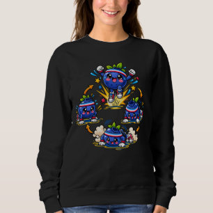 Blueberry Fitness Mascot Jumping Burst Exercise St Sweatshirt