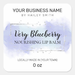Blueberry Flavour Blue And Silver Lip Balm Square Sticker