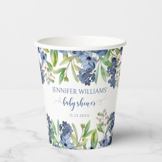 Blueberry floral baby boy shower paper cups (Front)
