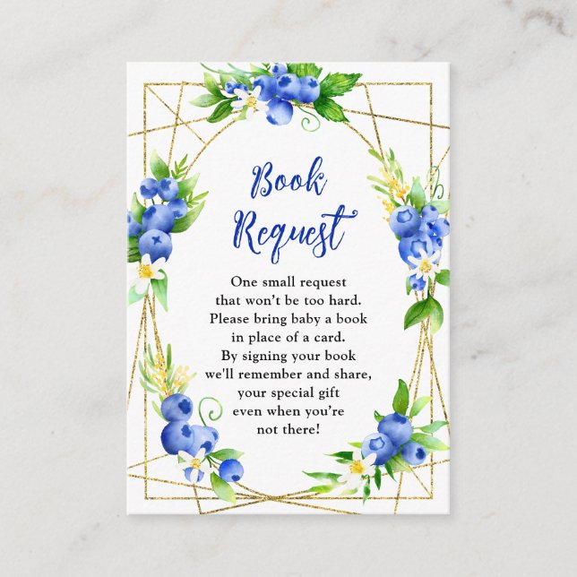 Blueberry Floral Baby Shower Book Request Enclosure Card (Front)