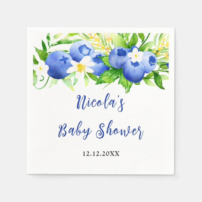 Blueberry Floral Baby Shower Napkin (Front)
