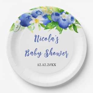 Blueberry Floral Baby Shower Paper Plate