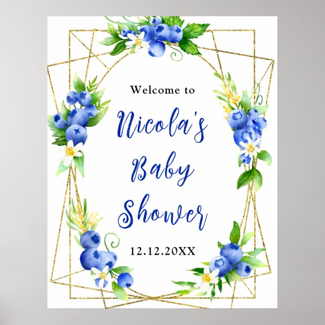 Blueberry Floral Baby Shower Welcome Poster (Front)